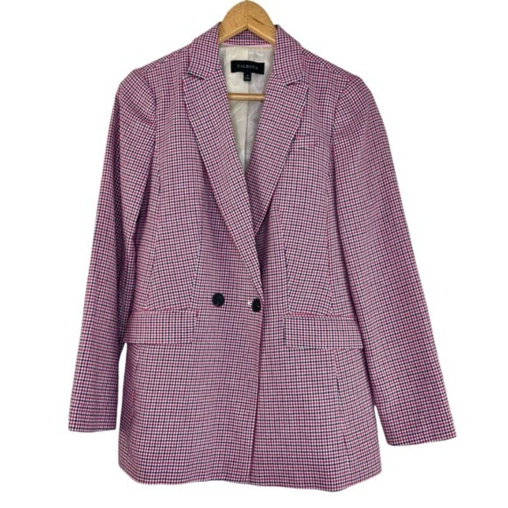 NWOT Talbots Pink and Black Houndstooth Double Breasted Blazer - Picture 2 of 7